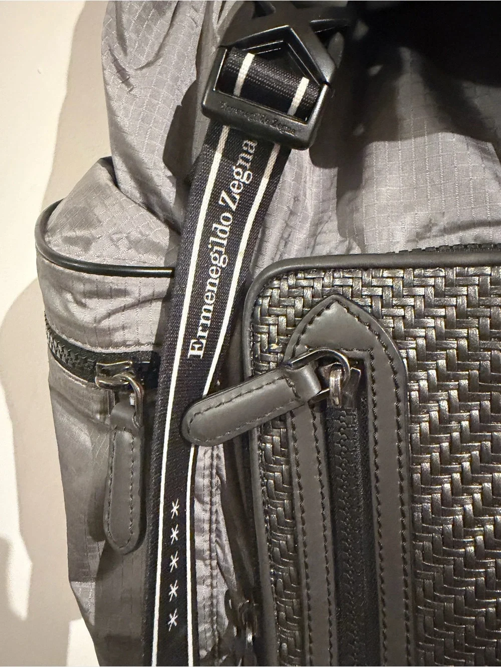 Zegna Gray Men's Utility Backpack with carbon  Front Pocket